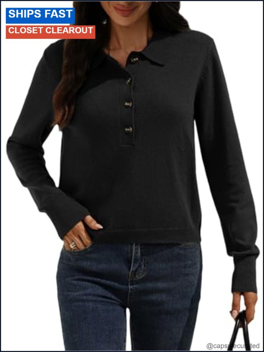 Women's 100% Superfine Merino Wool Cropped Polo Sweater Long Sleeve Pullover